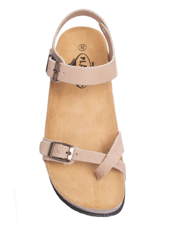 Leather Women's Flat Sandals Anatomic Nobuck Taupe