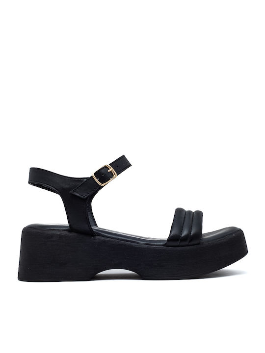 Leather Women's Flat Sandals Black