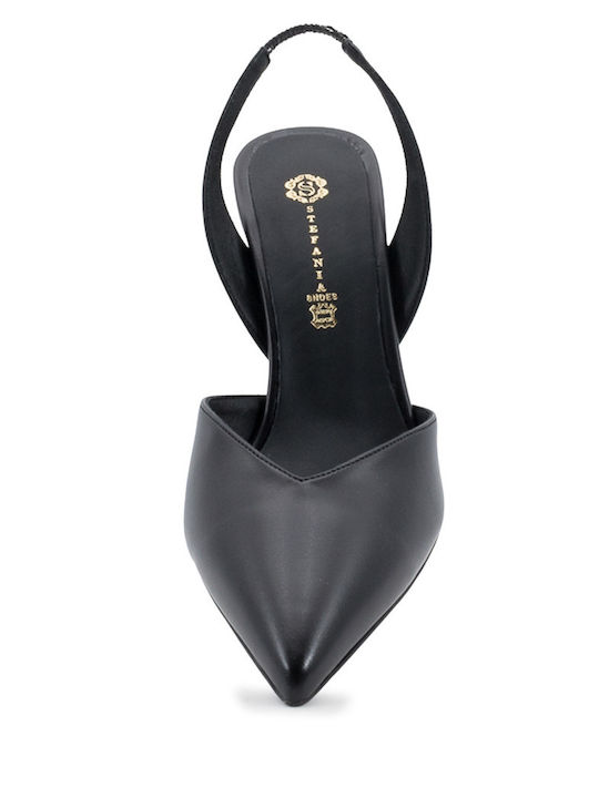 Leather Black High Heels with Strap