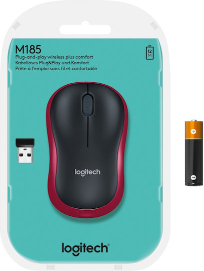 Logitech M185 Ασύρματο Mini Ποντίκι Black/Red