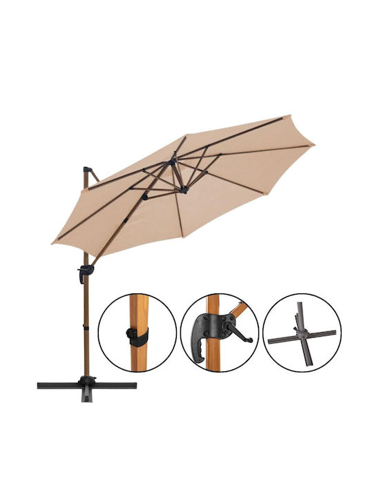 Umbrelă Suspendată Rotundă Din aluminiu Bej Φ2.5m