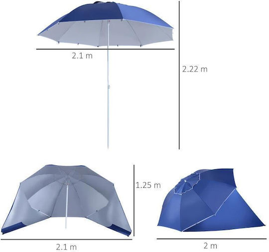 Folding Beach Umbrella Diameter 2.1m Blue