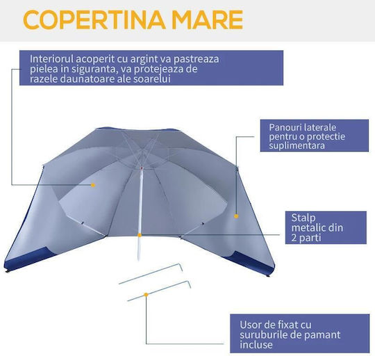 Folding Beach Umbrella Diameter 2.1m Blue
