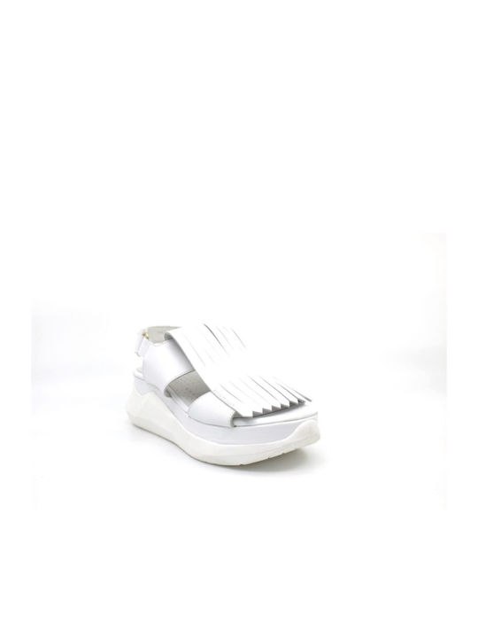 Pf16 Leder Damen Flache Sandalen Flatforms in Weiß Farbe