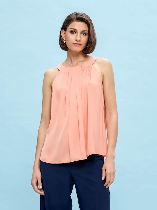 Nadia Chalimou Off-Shoulder Plissee Bluse - Pfirsich