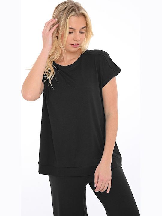 Damen Sport Bluse Kurzärmelig Schwarz