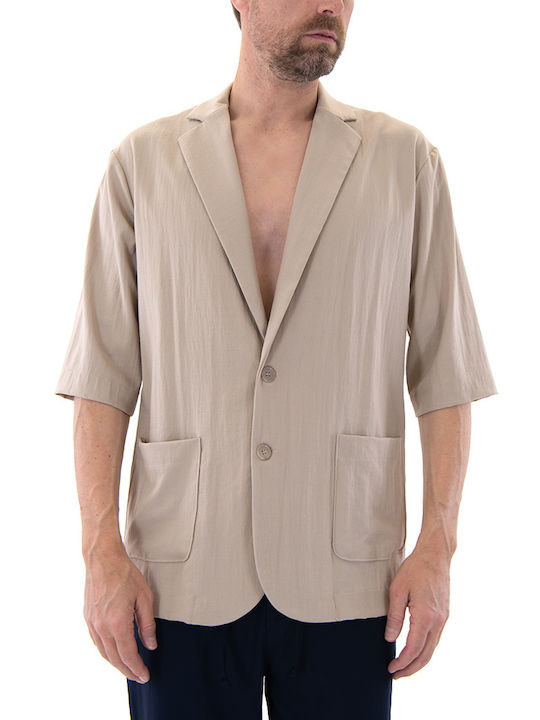 Vittorio Artist Herrenhemd Overshirt Kurzärmelig Beige