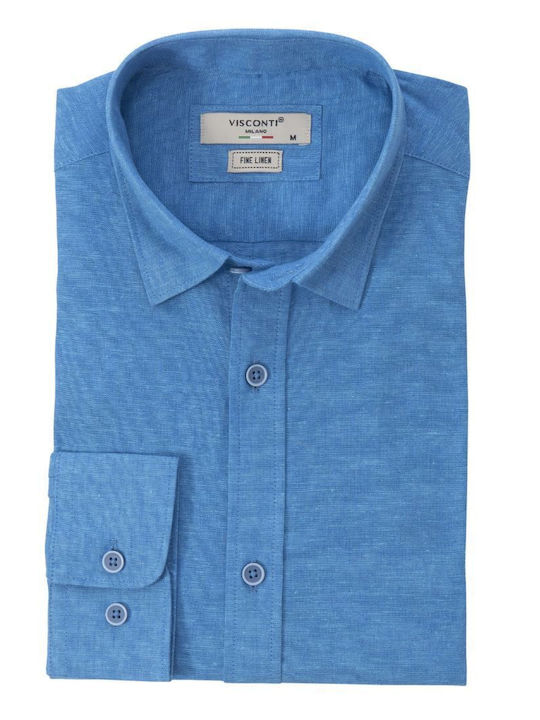 Visconti Men's Shirt Long Sleeve Linen Blue