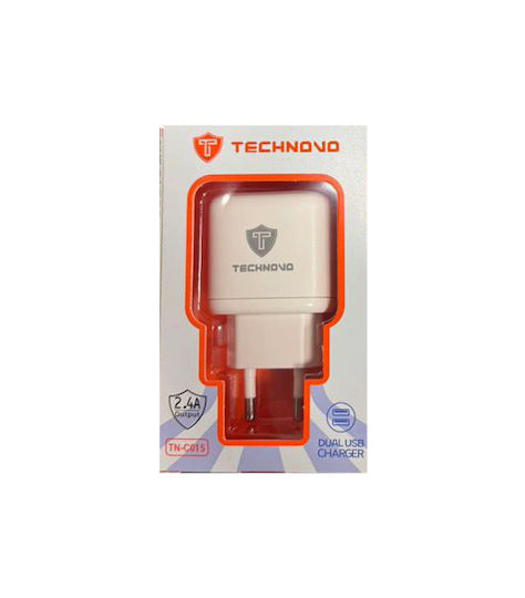 Technovo Φορτιστής Χωρίς Καλώδιο με 2 Θύρες USB-A Λευκός (TN-C015)