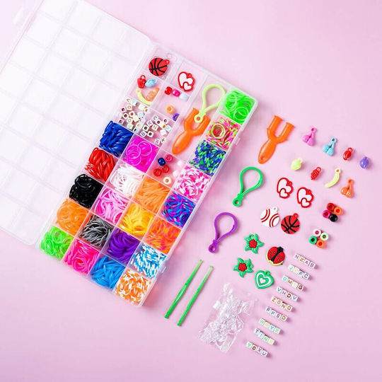 Set creativ pentru copii, 1600 de bucăți de elastice, elemente decorative croșetate pentru crearea de brățări și bijuterii colorate, dimensiuni 14 x 25 x 2 cm, vârsta recomandată 8+, multicolor