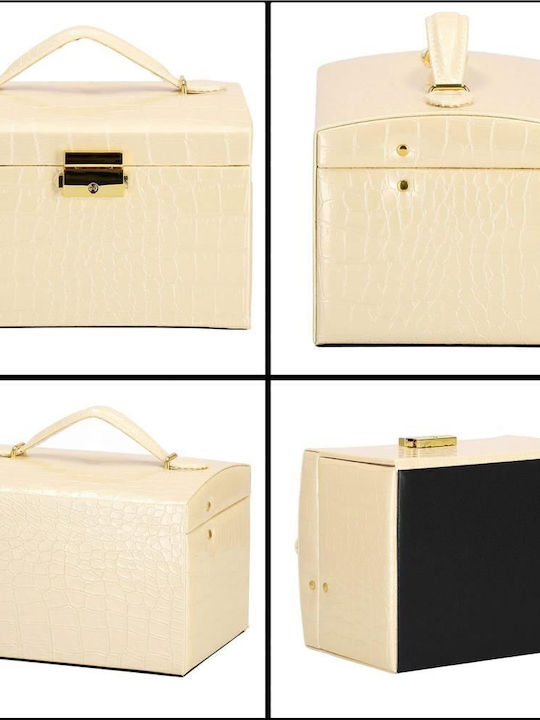 Jewelry Box Mdf Eco Leather Velvet Cream Pink Mirror 17.5x14x12.5 Cm Springos