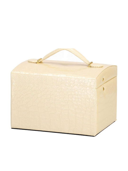 Jewelry Box Mdf Eco Leather Velvet Cream Pink Mirror 17.5x14x12.5 Cm Springos