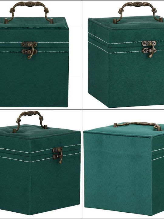 Jewelry Box Velvet Green Mirror 12x12x12 Cm Springos