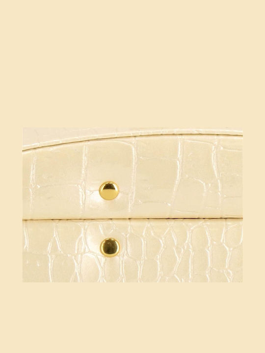 Jewelry Box Mdf Eco Leather Velvet Cream Pink Mirror 17.5x14x12.5 Cm Springos