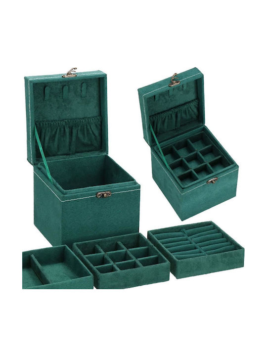 Кутия за бижута от велур в зелено, 12x12x12 см, Springos