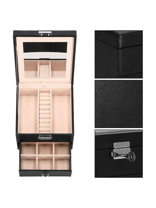 Schmuckkästchen Samt Kunstleder Schwarz Pink Spiegel 16x16x11 cm Springos