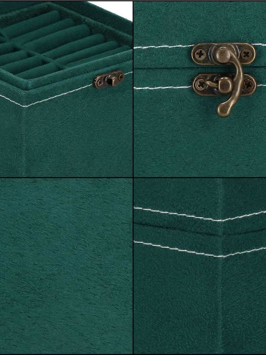Jewelry Box Velvet Green Mirror 12x12x12 Cm Springos