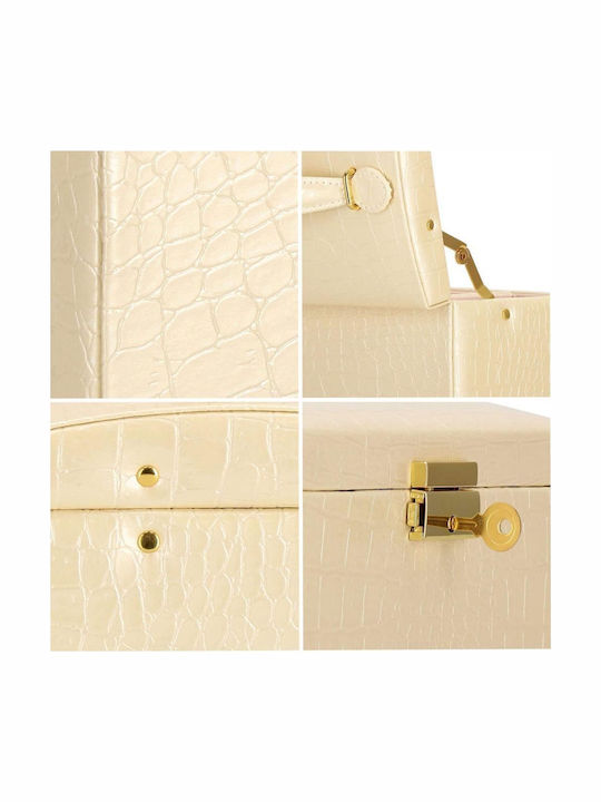 Jewelry Box Mdf Eco Leather Velvet Cream Pink Mirror 17.5x14x12.5 Cm Springos