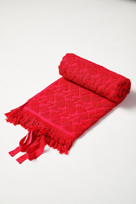 SugarFree Beach Towel Cotton Red with Fringes