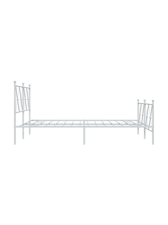 Double Metal Bed White with Slats for Mattress 137x190cm