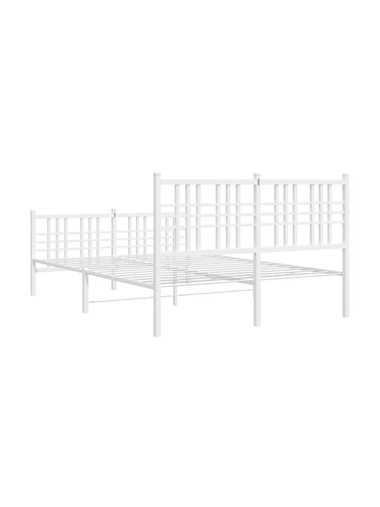 Double Metal Bed White with Slats for Mattress 137x190cm