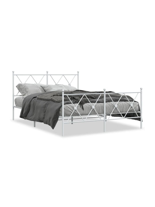 Double Metal Bed White with Slats for Mattress 137x190cm