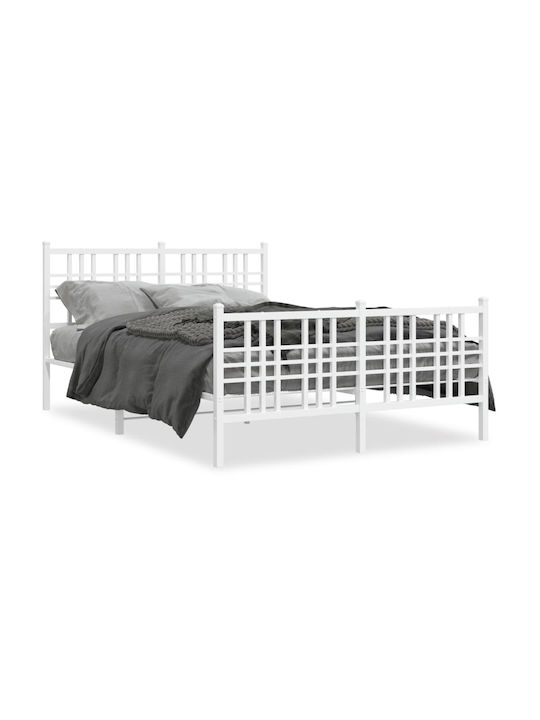 Double Metal Bed White with Slats for Mattress 137x190cm