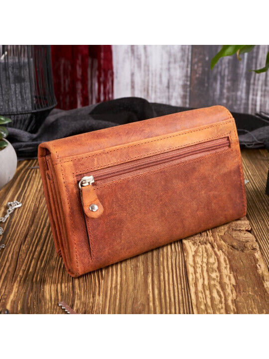 Set cadou portofel damă din piele vintage Paolo Peruzzi cu breloc portocaliu Zup-104