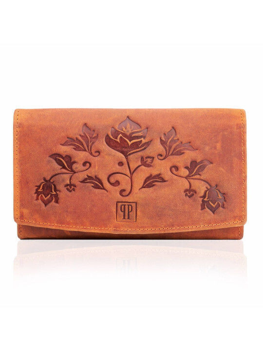 Set cadou portofel damă din piele vintage Paolo Peruzzi cu breloc portocaliu Zup-104