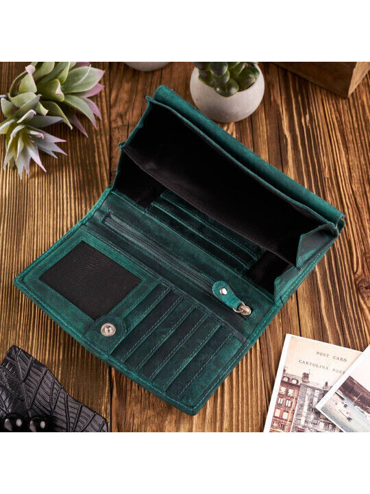 Gift Set Women's Vintage Leather Wallet Green Keychain Paolo Peruzzi Zup-104-gr