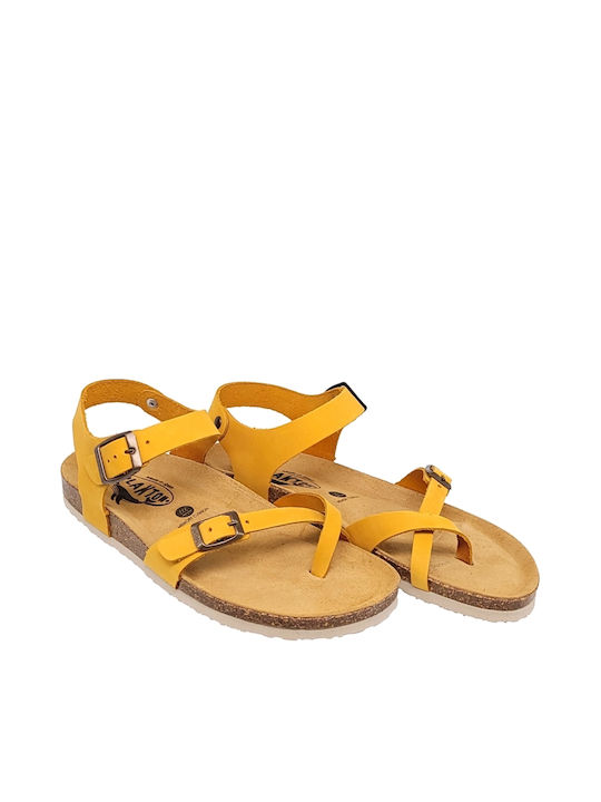 Plakton Flatforms Leather Women's Sandals Yellow