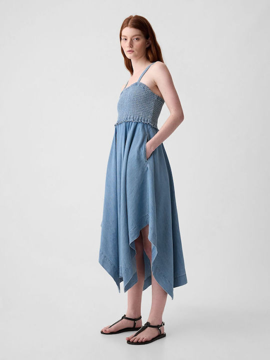 Summer Midi Denim Dress Blue