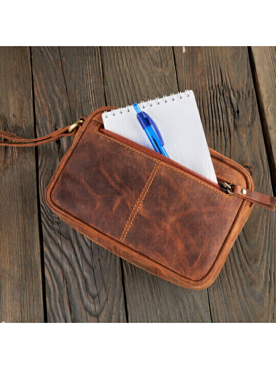 Leather Men's Bag Handbag Brown