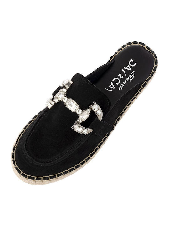 Flat Leather Mules in Black Color
