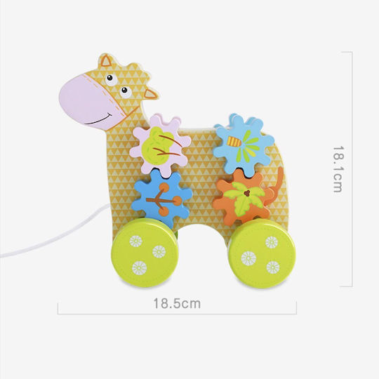 Jucărie interactivă Zola, model girafă din lemn, cu tragere, multicoloră, 18x7.5x14.5 cm