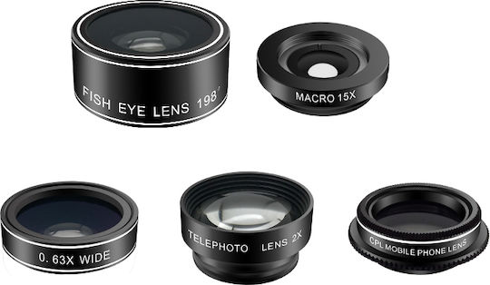 Lens Set Phone 5 In 1 Zola Plastic Universal Wide Angle Telescopic Black