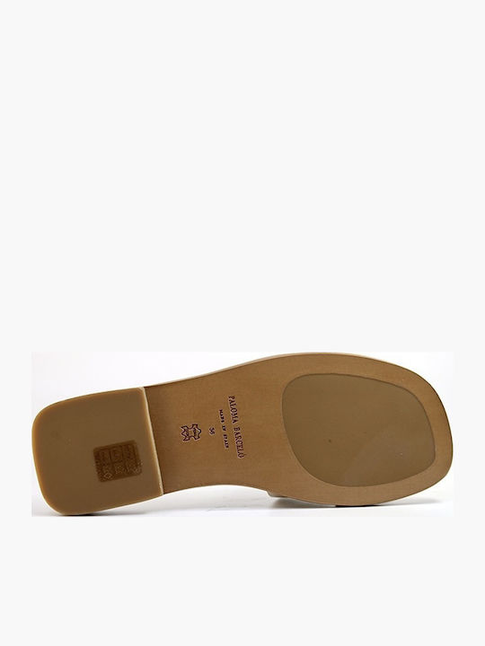 Leather Women's Flat Sandals in Beige Color