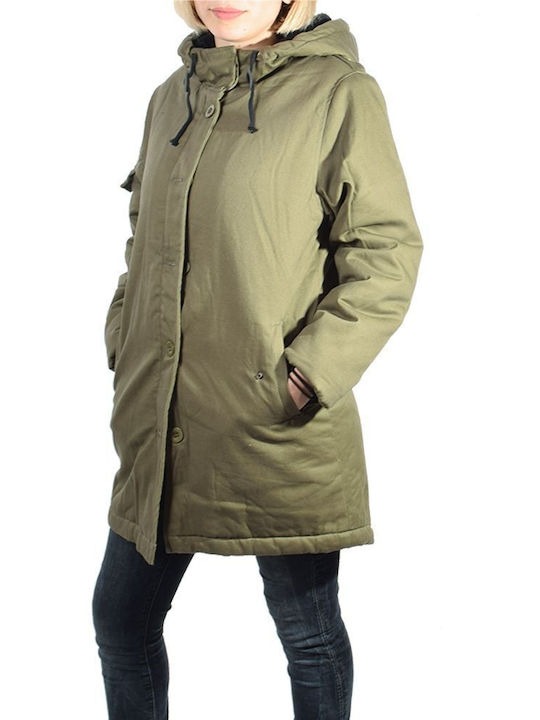 Unity Women's Short Parka Jacket for Winter with Hood Green
