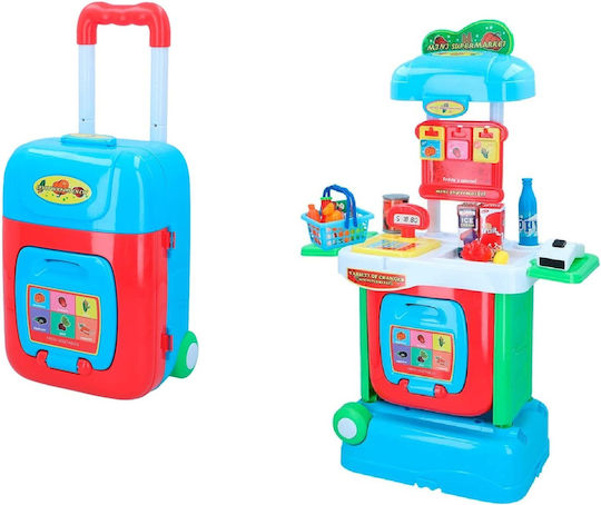 2 In 1 Supermarket Trolley Set Zola 34 Pieces Blue Red