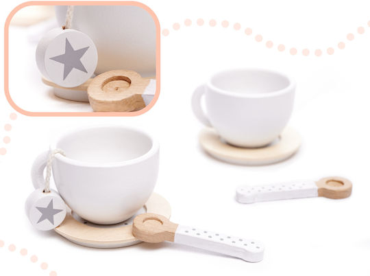 Children's Wooden Tea Set Zola Montessori Role Play Accessories Included Cream Brown