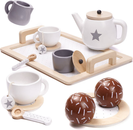Children's Wooden Tea Set Zola Montessori Role Play Accessories Included Cream Brown