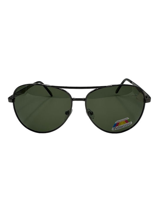 V-store Sunglasses with Black Metal Frame and Green Polarized Mirror Lens POL5491-05