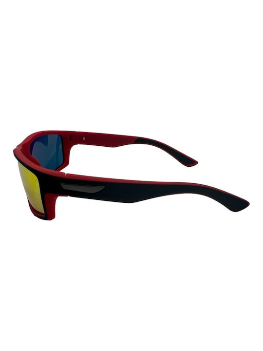 V-store Unisex Sunglasses with Burgundy Plastic Frame and Multicolour Polarized Mirror Lens POL3046RED