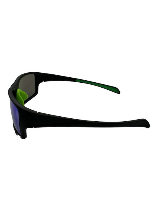 V-store Men's Sunglasses with Black Plastic Frame and Green Polarized Mirror Lens POL3057-02