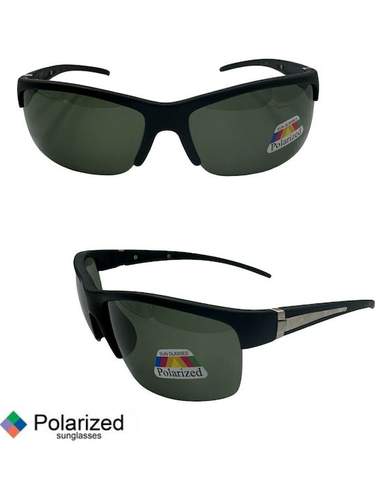V-store Men's Sunglasses with Black Plastic Frame and Green Polarized Mirror Lens POL8091GREEN
