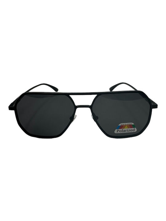 V-store Sunglasses with Black Metal Frame and Black Polarized Mirror Lens POL7701-02