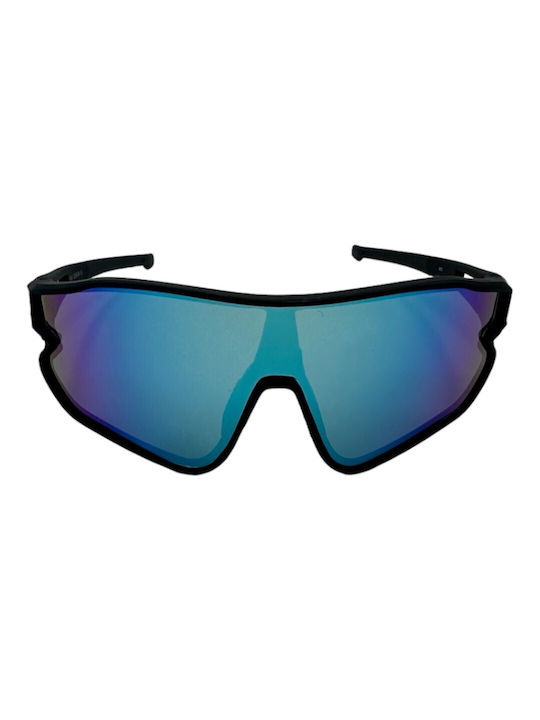 V-store Sunglasses with Black Plastic Frame and Blue Mirror Lens 9802-01