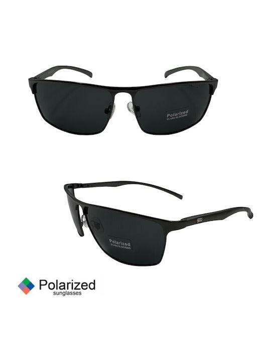 V-store Men's Sunglasses with Black Metal Frame and Black Polarized Mirror Lens POL2592BLACK