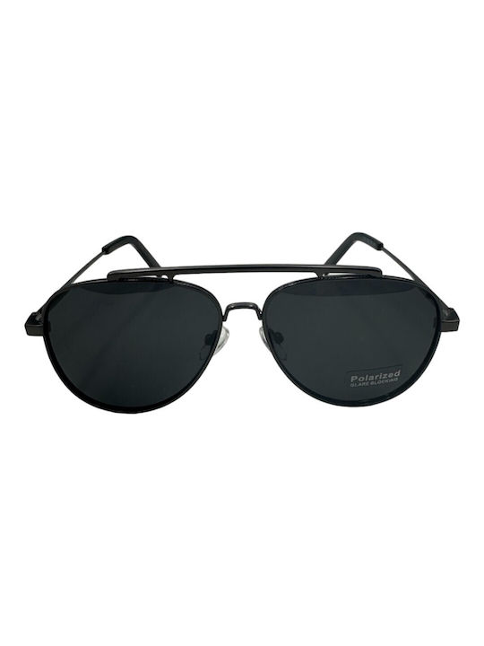 V-store Men's Sunglasses with Black Metal Frame and Black Polarized Mirror Lens POL7025-04