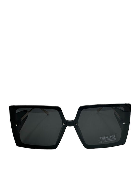 V-store Women's Sunglasses with Black Metal Frame and Black Polarized Mirror Lens